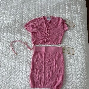 Runaway Pink Knit Crop Top & Matching Skirt Set
